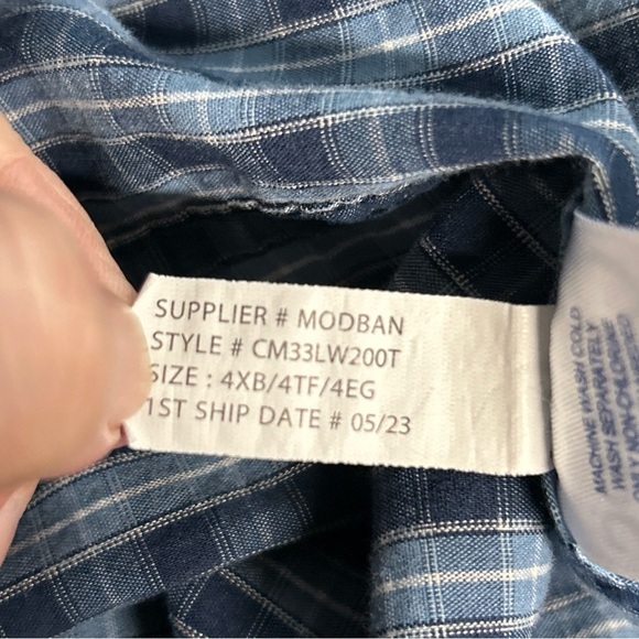 Chaps Stretch Men’s 4XB Blue Plaid Button Front Shirt Cotton Blend Long Sleeve - Picture 11 of 12